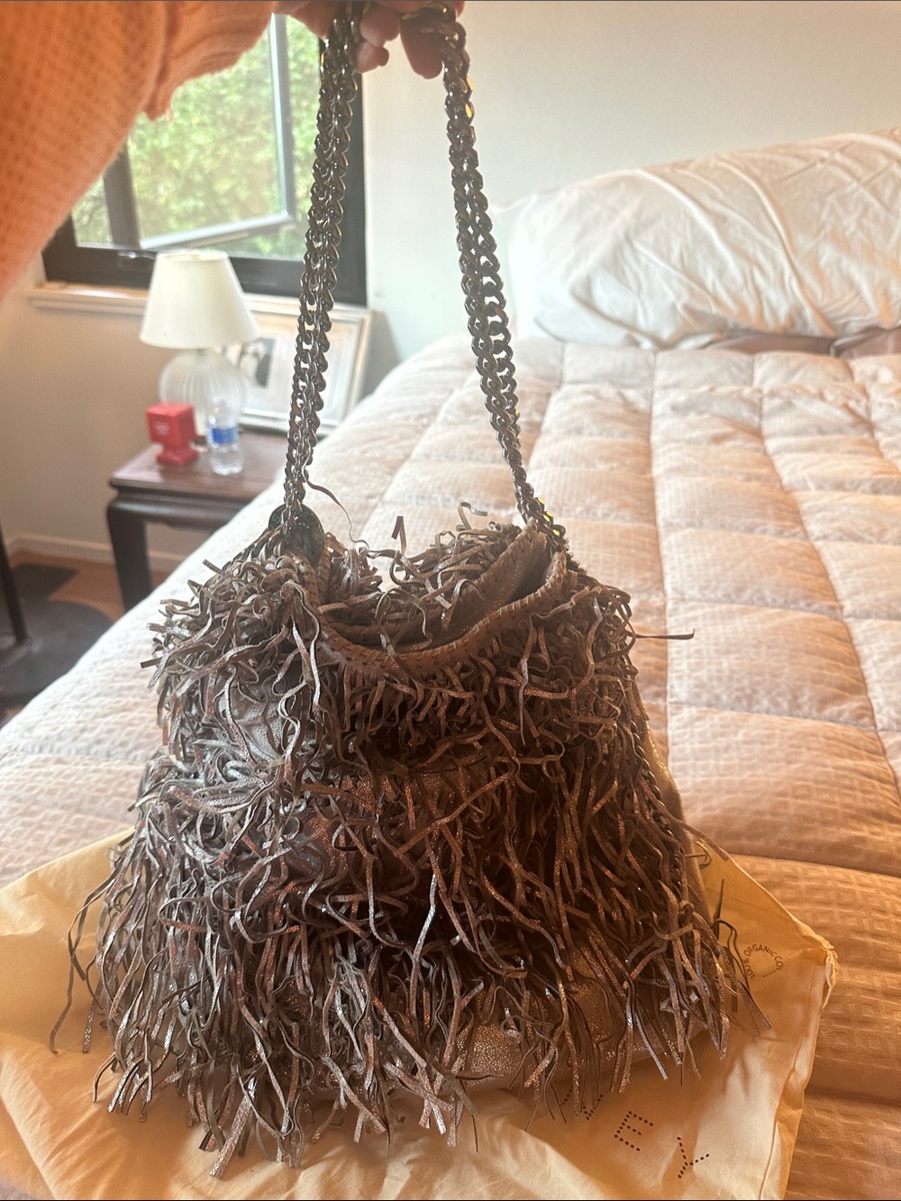 Fringed Metallic Brown Women's Shoulder Bag